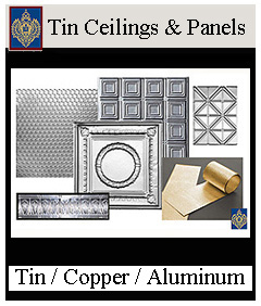 Metal ceiling panels in copper, tin, aluminum, custom designs available